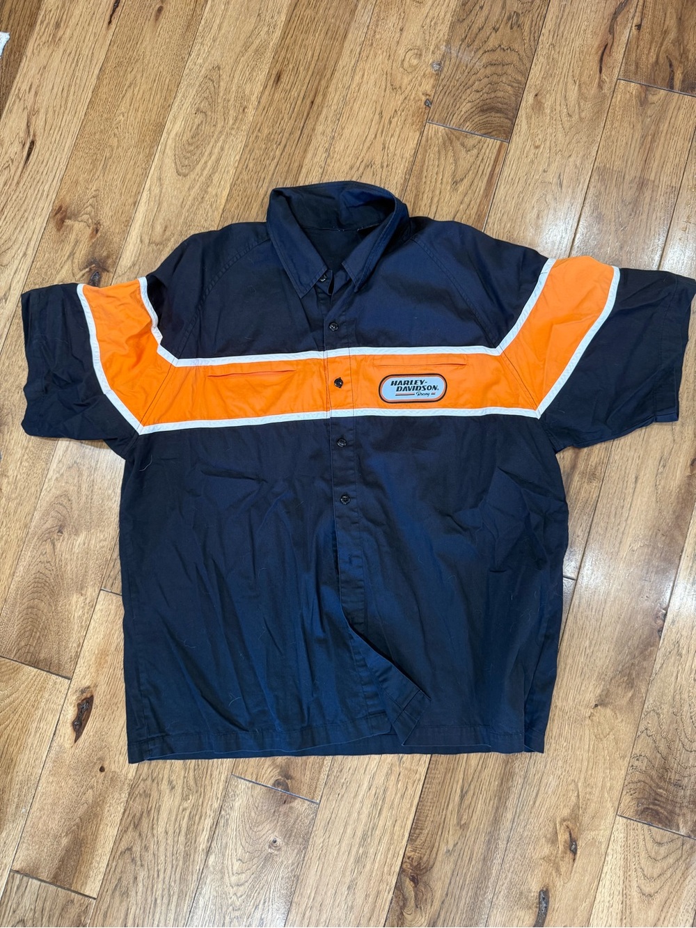 Harley-Davidson Black & Orange Short Sleeve Button-Down Shirt